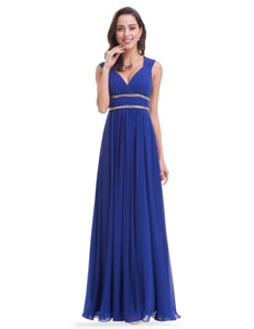 V-Neck Empire Waist Maxi Evening Gowns