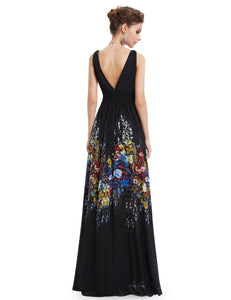 V-neck Sleeveless Long Party Printed Dress F