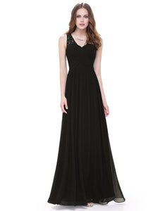 V-Neck Long Evening Party Dress