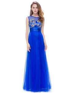 Round Neck Sleeveless Long Evening Party Dress