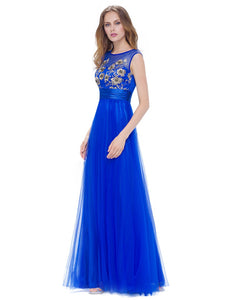 Round Neck Sleeveless Long Evening Party Dress