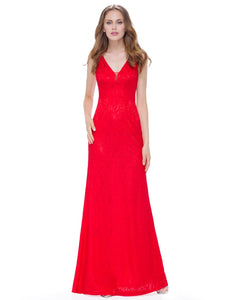 V-Neck Long Evening Party Dress