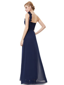 Flowers Black One Shoulder Chiffon Padded Evening Dress