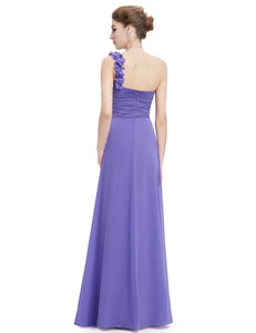 Chiffon Flowers One Shoulder Padded Long Evening Dress