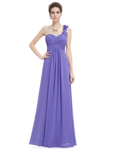 Chiffon Flowers One Shoulder Padded Long Evening Dress