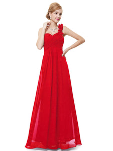 Chiffon Flowers One Shoulder Padded Long Evening Dress