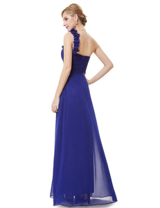 Chiffon Flowers One Shoulder Padded Long Evening Dress