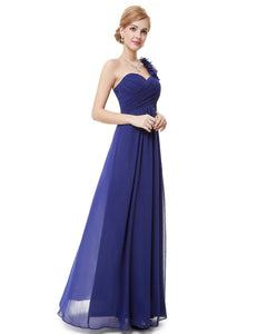 Chiffon Flowers One Shoulder Padded Long Evening Dress