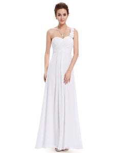 Chiffon Flowers One Shoulder Padded Long Evening Dress