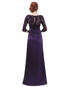 Sheer Sleeves Lace Scalloped Neckline  Long Black Evening Dress