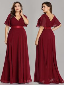 Glamoro Double V-Neck Ruffles Padded Evening Dress