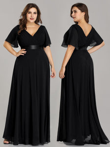 Glamoro Double V-Neck Ruffles Padded Evening Dress