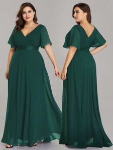 Glamoro Double V-Neck Ruffles Padded Evening Dress