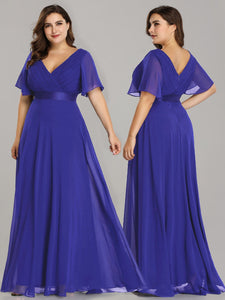 Glamoro Double V-Neck Ruffles Padded Evening Dress