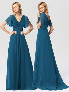 Glamoro Double V-Neck Ruffles Padded Evening Dress