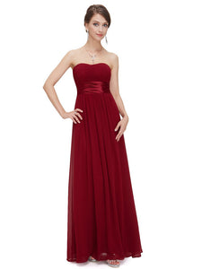 Strless Ruched Bt Burgundy Chiffon Long Evening Dress