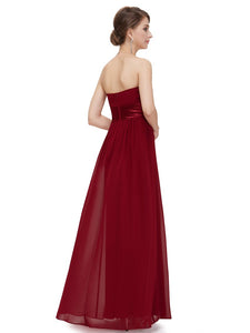 Strless Ruched Bt Burgundy Chiffon Long Evening Dress