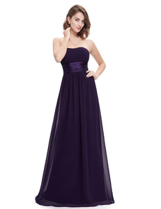 Strless Ruched Bt Burgundy Chiffon Long Evening Dress