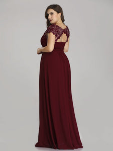 Lacey Neckline Open Back Ruched Bt Evening Dress