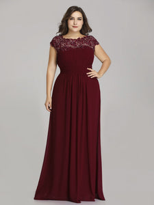 Lacey Neckline Open Back Ruched Bt Evening Dress