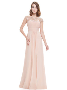 Lacey Neckline Open Back Ruched Bt Evening Dress