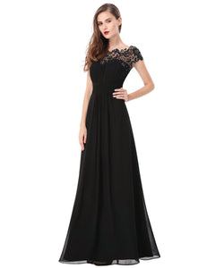 Lacey Neckline Open Back Ruched Bt Evening Dress