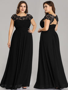 Lacey Neckline Open Back Ruched Bt Evening Dress