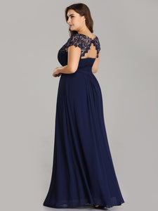 Lacey Neckline Open Back Ruched Bt Evening Dress