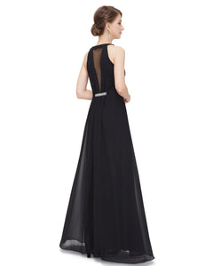 Sleeveless Rhinestone Ruched Waist Maxi Evening Dress