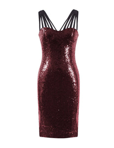 Graceful V-Neck Sleeveless Sequins Split Evening Party Dress