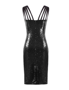 Graceful V-Neck Sleeveless Sequins Split Evening Party Dress