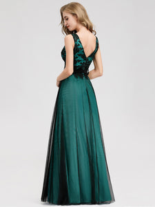 A Line Sleeveless Long Evening Dress With pliques EZ