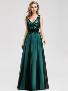 A Line Sleeveless Long Evening Dress With pliques EZ