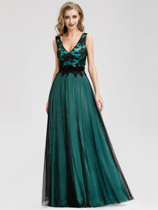 A Line Sleeveless Long Evening Dress With pliques EZ