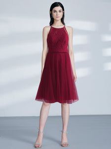 A-Line Halter Short Lace Bridesmaid Dress F