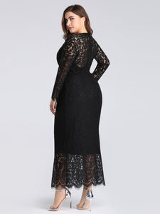 A Line V Neck Long Sleeve Lace Evening Dress EZ