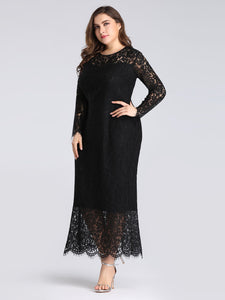 A Line V Neck Long Sleeve Lace Evening Dress EZ