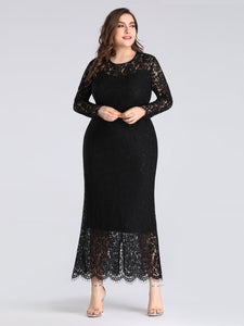 A Line V Neck Long Sleeve Lace Evening Dress EZ