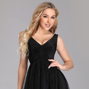 Short Knee-Length Black V Neck  Cocktail Dresses EZ