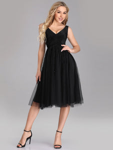 Short Knee-Length Black V Neck  Cocktail Dresses EZ