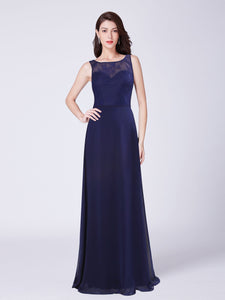 Long Navy Blue Lace Open Back Evening Dresses EZ