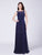 Long Navy Blue Lace Open Back Evening Dresses EZ