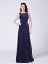 Long Navy Blue Lace Open Back Evening Dresses EZ