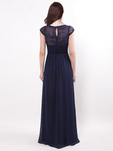 Long  V neck Lace  Navy Blue Formal Evening Dresses EZ