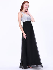 Long Sliver Black Sequin Evening Dresses EZ