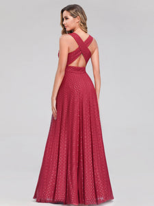 A Line V Neck Long Formal Evening Dress With Cross Back EZ