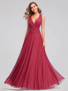 A Line V Neck Long Formal Evening Dress With Cross Back EZ