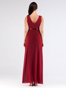 Long Burgundy Sequin Holiday Evening Party Dress EZ