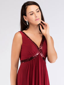 Long Burgundy Sequin Holiday Evening Party Dress EZ