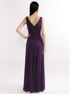 Fhion A Line V Neck Long Bridesmaid Dress With Open Back F